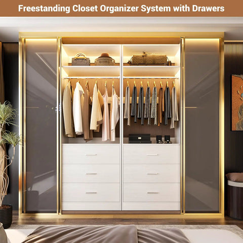 A Portable Modular Closet Organization System With Twelve Sturdy Wood Drawers And Rollers Helps You Kick Clutter To The Curb While Offering Heavy Duty Storage For All Your Threads Across Four Pieces