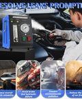 EVAP Smoke Machine Leak Tester With Built In Air Pump And Pressure Gauge Flow Meter Dual Mode Automotive Leak Detector For All 12V Cars And Motorcycles on engine bay