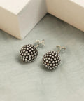 10mm Caviar Beaded Stud Earrings In 925 Sterling Silver, Oxidized Antique Ball Post For Women And Teens, Subtle Shine