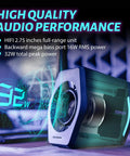 32W PC Gaming Speakers With RGB Lights For Laptop Mac Or Desktop, Bluetooth USB 3.5mm AUX Input, highlighted audio performance