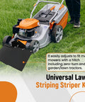 Universal Lawn Striper Kit for zero-turn mowers, shown attached to mower, adjustable 12.63-23.26 inches, heavy-duty steel