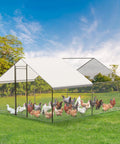 Heavy Duty Large Metal Chicken Coop With Cover Outdoor Run And Spire Roof Enclosure for backyard housing chickens in field