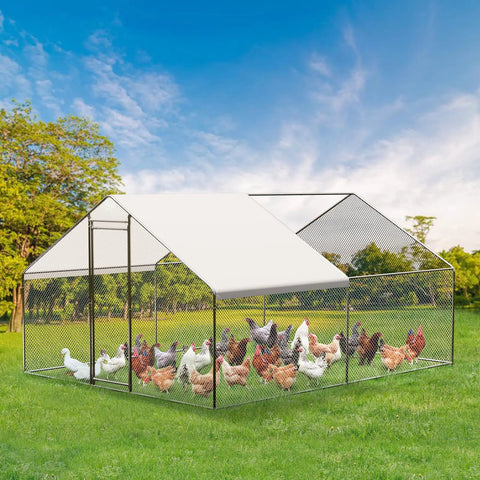Heavy Duty Large Metal Chicken Coop With Cover Outdoor Run And Spire Roof Enclosure for backyard housing chickens in field