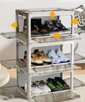 Large Capacity Shoe Storage Bin With Lids Stackable Plastic Organizer For Entryway Hallway Garage Space Saving Foldable Shoe Rack Keeps Kicks Tidy In White