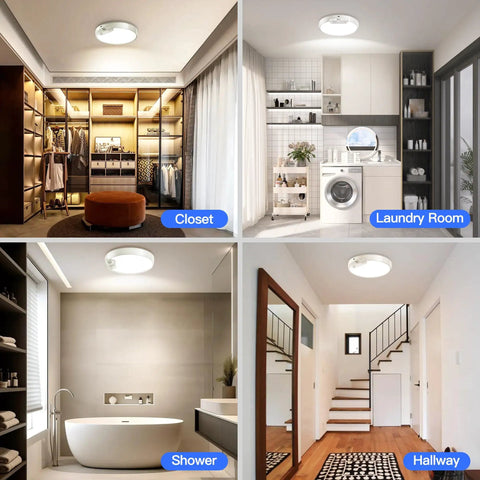 Upgraded 8000mAh Rechargeable Ceiling Light With Remote Wireless Motion Sensor LED Fixture in closet, laundry room, shower, hallway