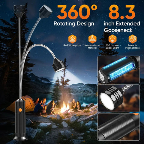 Magnetic LED Grill Light For Outdoor Barbecues And Smoker Accessories, Bright Hands Free BBQ Illumination, 2 Pack with 8.3-inch gooseneck