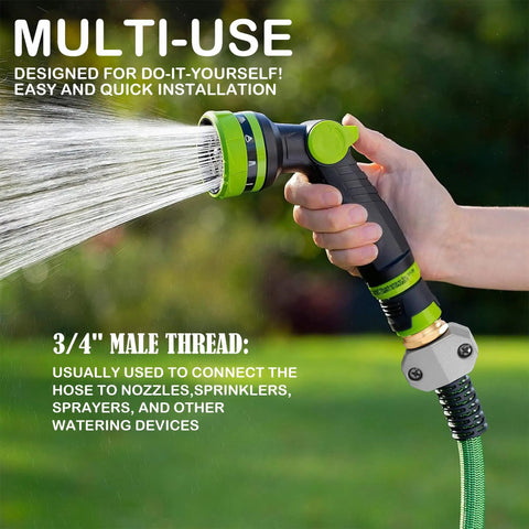 Heavy Duty Garden Hose Repair Fittings Aluminum Male Coupling Menders With Zinc Clamps And Rubber Washers in use with spray nozzle