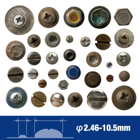 Assorted sizes of rusted and damaged fasteners, with measurement range 2.46-10.5mm, suitable for WORKPRO linesman pro pliers.