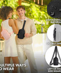 Couple wearing Sling Bag Crossbody Fanny Pack For Men And Women With Switchable Strap, RFID Blocking, Water Repellent, Hidden Pocket