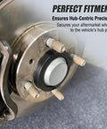 Heavy Duty 4 Pcs Car Wheel Hub Center Rings Reducer Adapters 73.1 Mm To 64.1 Mm Plastic Centric Rings installed on vehicle hub.