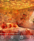 Bedroom illuminated by Galaxy Projector Night Light For Bedroom And Parties With Bluetooth Speaker, No App Needed, Dope Visuals.