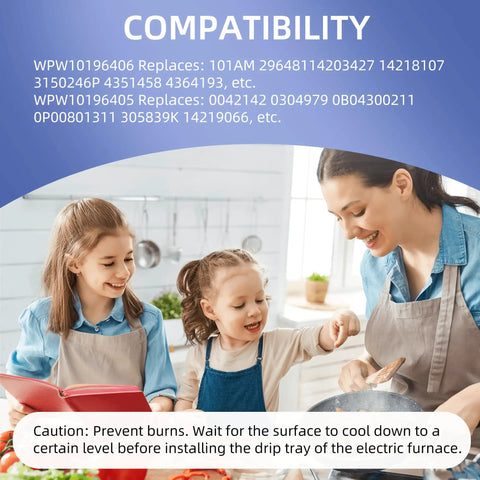 Family cooking together, showcasing compatibility of Chrome Stove Burner Drip Pan Set For Electric Ranges Includes Two 6 Inch And Two 8 Inch Drip Bowls Heavy Duty Chrome Plated Steel With Locking Slot Replacement Parts For Ovens And Ranges.