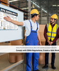 Safety Poster 18 By 24 Inch Eye, Ear, And Respiratory PPE Guide For The Job Site, OSHA Compliant Tear-Resistant Sign displayed in warehouse