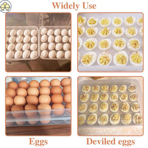 Two Pack Covered Egg Holder Set Clear Stackable Egg Trays For Refrigerator Each Tray Holds 24 Eggs Total 48 Eggs Durable Plastic Storage Keeps Eggs Fresh And Organized For Deviled Eggs And Meal Prep