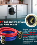 4 Ft Burst-Proof Rubber Washing Machine Hoses For Hot And Cold Water Supply, red and blue hoses with NPT fittings, 2 pack