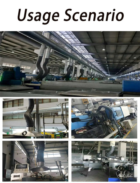 Portable Welding Fume Extractor With Adjustable Industrial Fume Extraction Arm And Flexible Duct For Workshop Ventilation in use