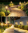 4 Pack Solar Firefly Lights Outdoor Garden Decor With 32 LED Swaying Iron Wire Bulbs illuminating garden pathway at night