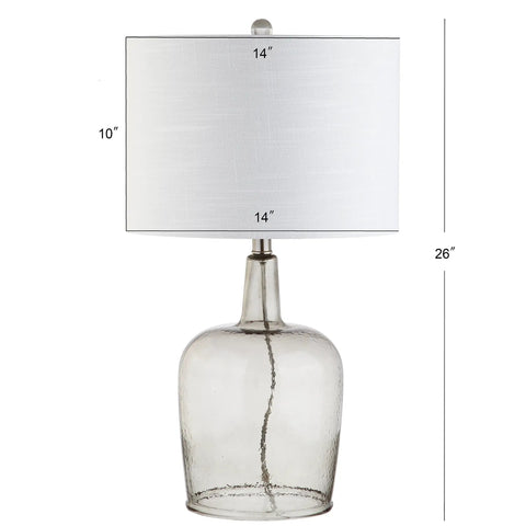 Smoked Gray Glass LED Table Lamp 26 Inches Dope Modern Look Bedside Nightstand Light For Living Room And Bedroom White Linen
