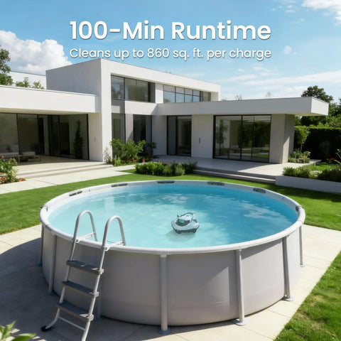 Seagull SE Cordless Robotic Pool Cleaner For Above Ground Pools With LED Indicator 100 Minute Runtime in a flat pool