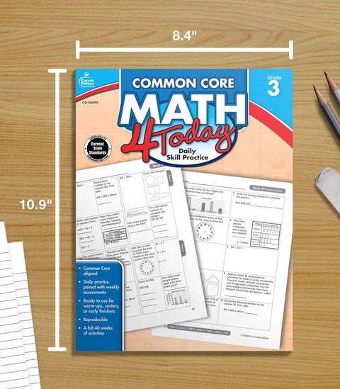 Common Core Math 4 Today 3rd Grade Workbook For Daily Practice In Class Or Homeschool Telling Time Fractions Addition Subtraction Multiplication Division And More 96 Reproducible Pages 40 Weeks Hands On Practice cover, size marked