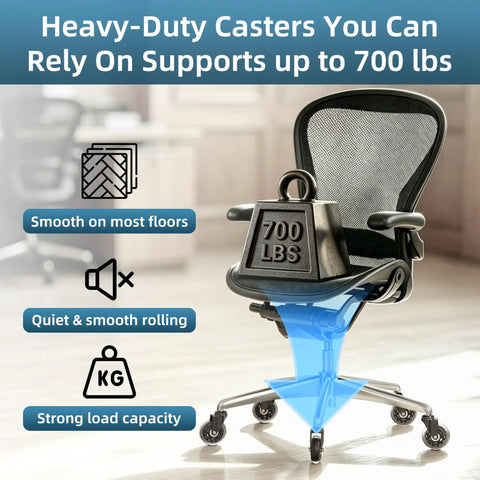 Office chair with Upgraded Inline Style Office Chair Wheels 3 Inch Rubber Casters Universal Fit, supporting 700 lbs weight.