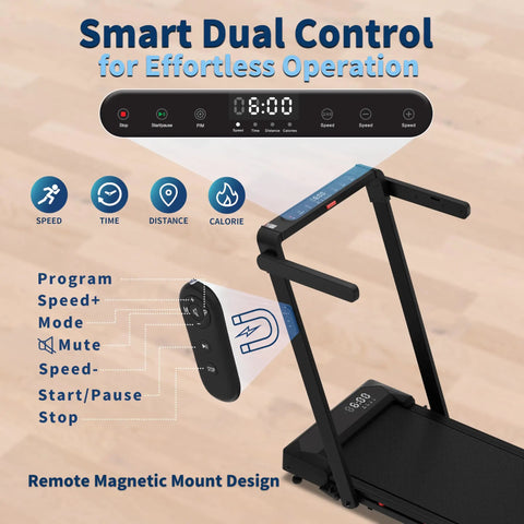 4 In 1 Foldable Walking Pad Treadmill With Incline And Remote Control showing smart dual control panel