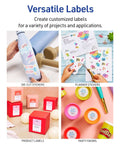 Avery printable sticker paper, 8.5x11 inches, matte white, repositionable adhesive for laser/inkjet use.