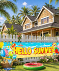 Hello Summer Banner 118 By 20 Inches Outdoor Beach Theme Party Decor With Flamingo And Tropical Fruit Design for fence display