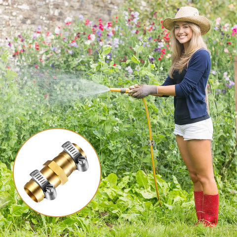 Woman watering garden using Four Pack Solid Brass Garden Hose Mender Kit With Male And Female Couplers For Five Eighth Inch Hoses