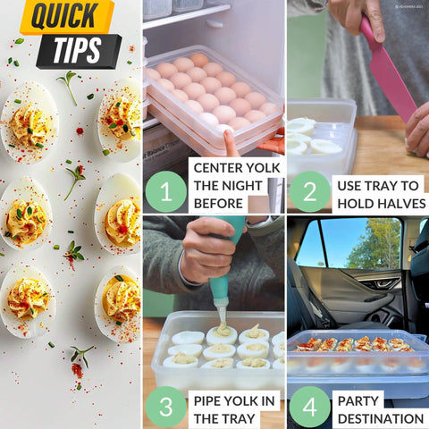 Two Pack Deviled Egg Carriers With Lids Portable 24 Egg Holders 48 Egg Capacity BPA Free Plastic Stackable Refrigerator Organizer Clear Tray Secure Seal Easy Clean Party Ready On The Go