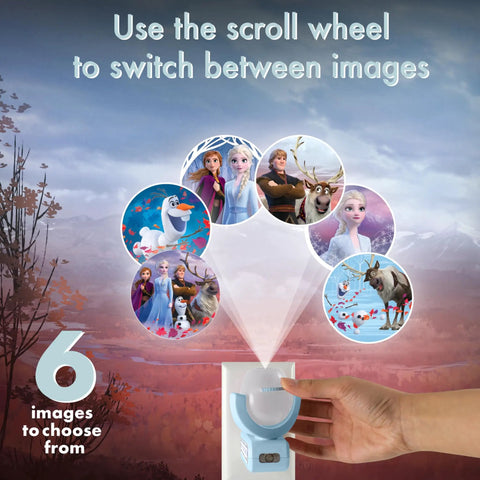 Disney Frozen 2 LED Projector Night Light With Plug In Dusk To Dawn Sensor Six Scene Images Of Elsa Anna And Olaf For Hallways