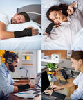 People using Unisex Adjustable Wrist Brace For Carpal Tunnel Relief With Day And Night Support at home and work settings.