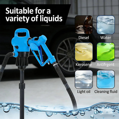 Badass Heavy Duty Electric Drum Pump For Fifty Five Gallon Barrels Runs Smooth On 120V AC Or 12V DC With Two Inch Bung Adapter Five GPM Flow retractable wand for diesel, coolant, and more.