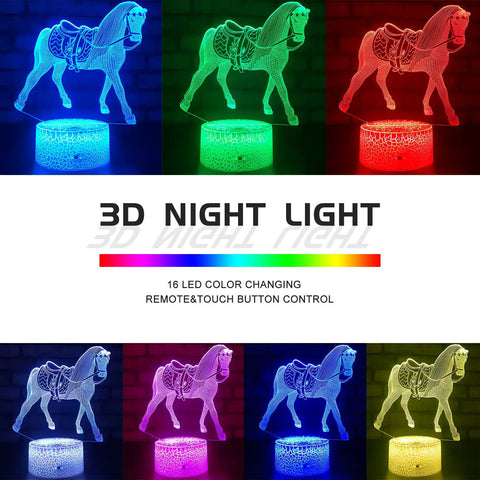 Horse Night Light for Kids Room With 16 Color Change Remote, 3D laser-engraved horse lamp with vivid colors on acrylic