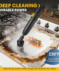 2-in-1 Heavy Duty Steam Mop 1500W Power, 1.4L Tank With 26 Accessories For Floors And Cars cleaning tough grease at 230°F.