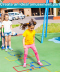 Children playing on Two Sets Hopscotch Outdoor Game Kit With Hoops And Squares, 20 Pcs Total, Includes 10 Hoops, 10 Squares, 30 Connectors