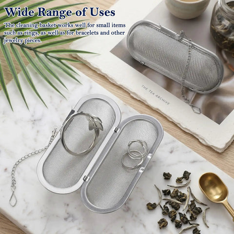 No Sweat Stainless Steel Ultrasonic Cleaner Baskets With Heavy Duty Locking Clips for jewelry and small items, 4.3 X 1.96 inch.