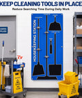 5S Shadow Board For Cleaning Tools, Aluminum Broom Station Organizer, Industrial Tool Rack Board, 63.5 By 26.5 Inches, Space Saving Janitorial And Housekeeping Supply For Factory Floor And Warehouse, blue wall-mounted
