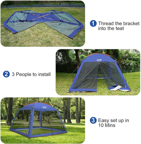 10 By 10 Feet Screen House For Patios And Backyard Hangouts, 86 Inch Center Height, UV Resistant 190T Polyester, Mesh Wall Canopy Tent With Carry Bag
