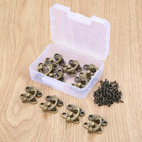 Old School Vintage Iron Key Hasp Lock Set 10 Pieces 29x33mm Antique Bronze Horn Style Decorative Latch Hasps with Screws