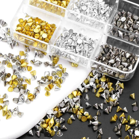 Dope Acrylic Punk Nail Spikes Six Hundred Piece Set Three Color Metallic Cone Rivet Studs For Goth Nail Art Diy Crafts Jewelry Decor Vibe Boosters For Fresh Manicure Looks