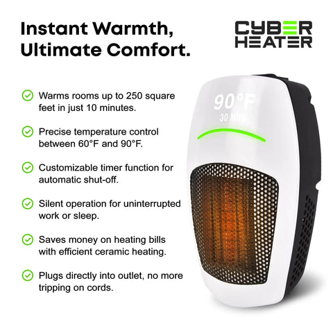 Portable Space Heater With Remote, 500W Ceramic Electric Heater, compact design with digital thermostat display on the front