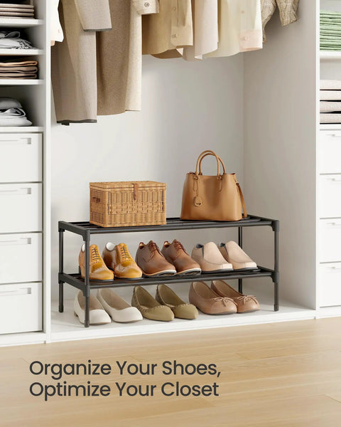 Heavy Duty Two Tier Stackable Metal Shoe Rack Organizer For Fresh Kicks And Comfy Loafers Dope Entryway Footwear Keeper With Reinforced Steel Storage Shelf