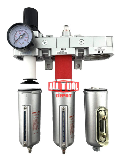 Heavy Duty Three Quarters Inch NPT Industrial Grade Filter Regulator Coalescing Desiccant Dryer System with metal bowls and gauge