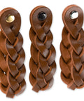 Braided Leather Drawer Pulls In Cognac Finish, 2 Pack, Measures 7-7/8 Inches Long By 1 Inch Wide, leather handles close-up