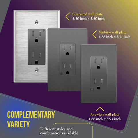 Display of Decorator Receptacle With Kid Safe Tamper Resistant Design Self Grounding 15A 125V Wall Outlet Residential Grade