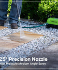 Using Ultra Compact 1700 PSI 1.2 GPM Pressure Washer for Quick No Fuss Home Cleaning on garden path with a precision nozzle