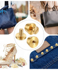 Gold Brass Nailhead Studs For Leather Purses, Heavy Duty Screw Back Purse Feet Hardware on bags and shoes with detailed rivets.