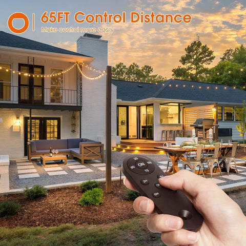 Remote Dimmer Switch for outdoor string lights controlling patio ambiance from hand-held device, 65FT control distance