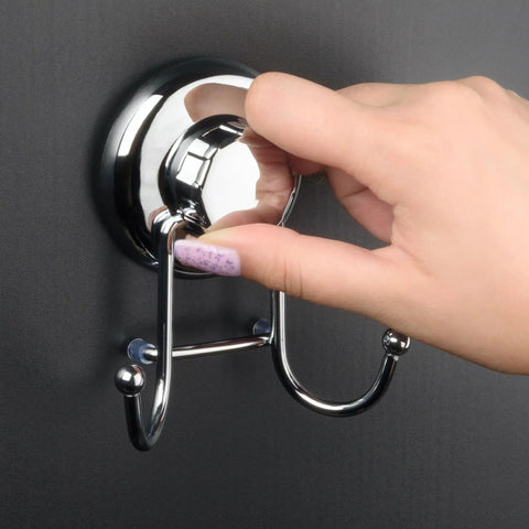 Powerful Vacuum Suction Cup Hooks Set No Drill Stainless Steel Towel Hanger And Organizer For Towels Bathrobes Loofahs Rustproof Heavy Duty Bathroom And Kitchen Storage Includes 3M Adhesive Discs 2 Pack